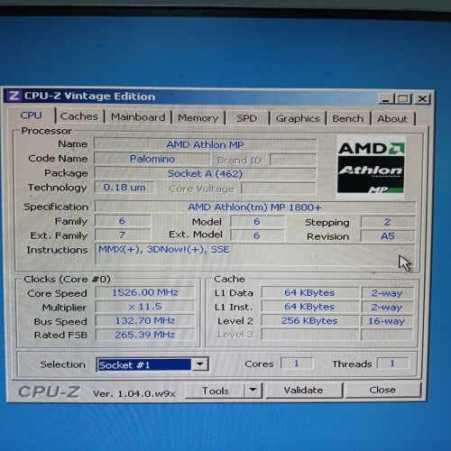 CPU Z from an Athlon MP computer - first consumer dual CPU architecture